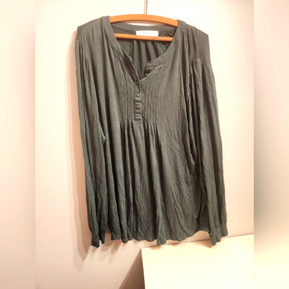 Loft Dark Green Long Sleeve Blouse